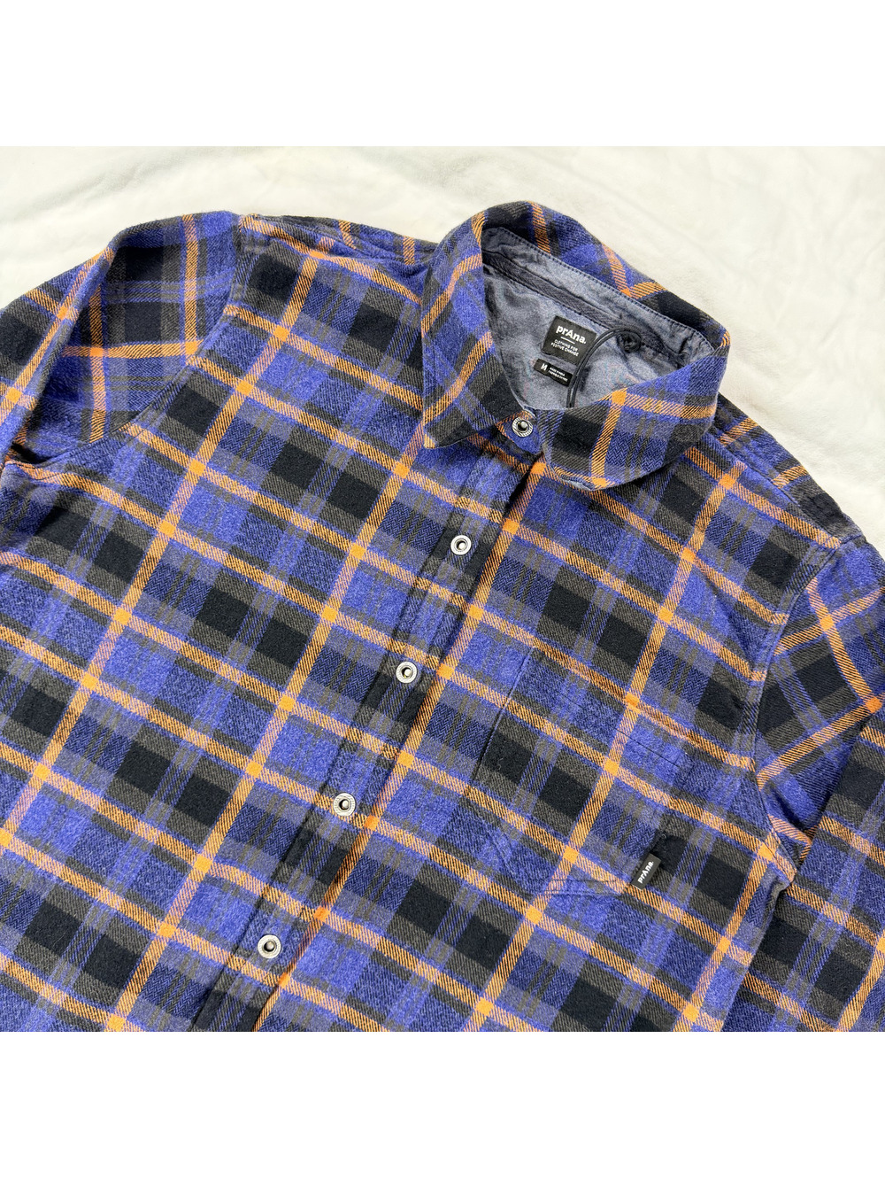 prAna Golden Canyon Flannel Womens M Rich Sapphire Organic Cotton Snap Shirt